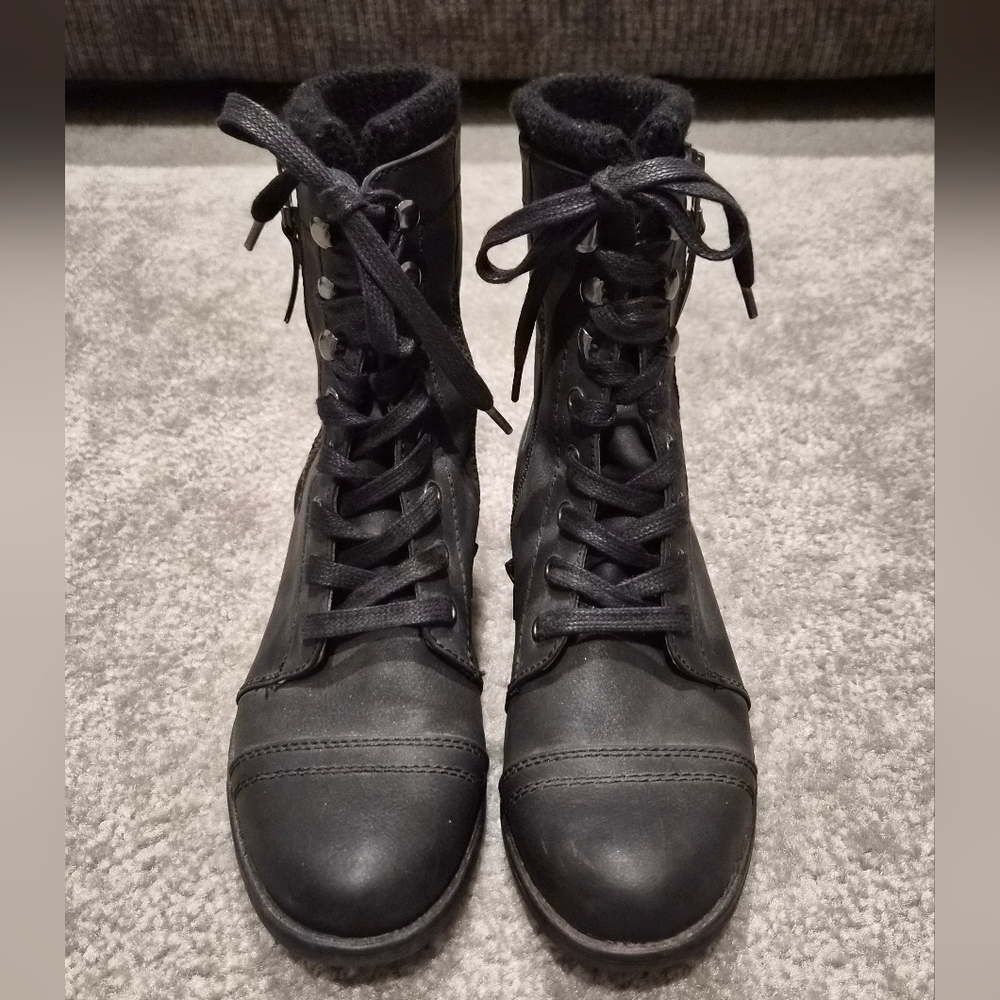Black Lace-Up Women's Combat Boots
